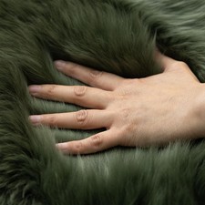 dark green real Sheepskin Lambskin shape Rug Fluffy Lambskin Rug Throw 2 x 3 ft