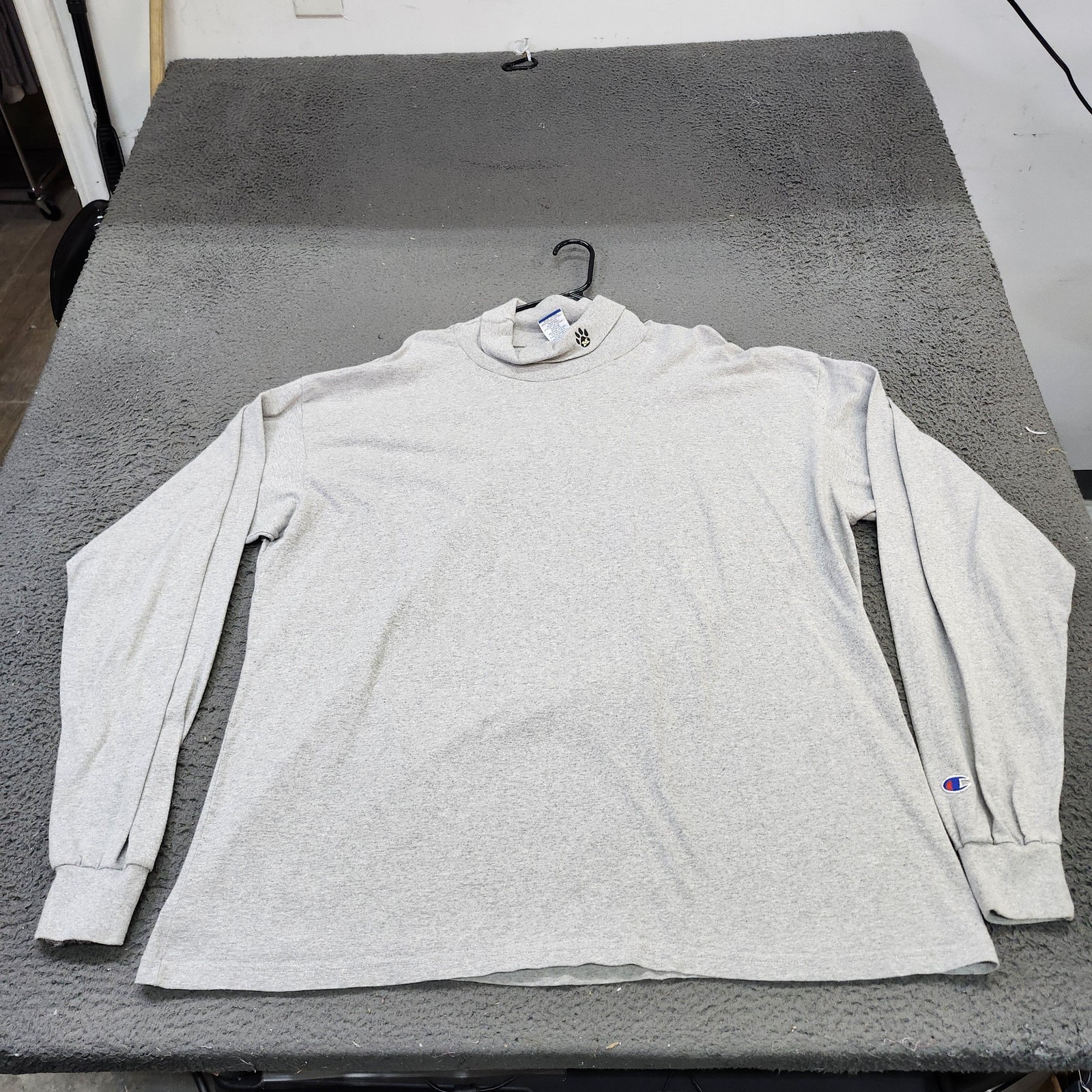 Vintage Champion Shirt Mens 2XL Gray Long Sleeve Mock Neck Paw Logo USA 90s