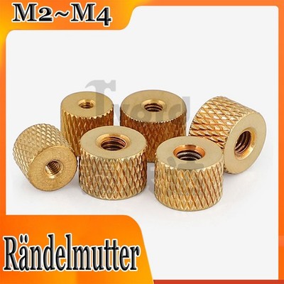 Rändelmutter M2, M2,5 M3, M4 Hoch & Flach Gerändelt Messing Metrisch Mutter