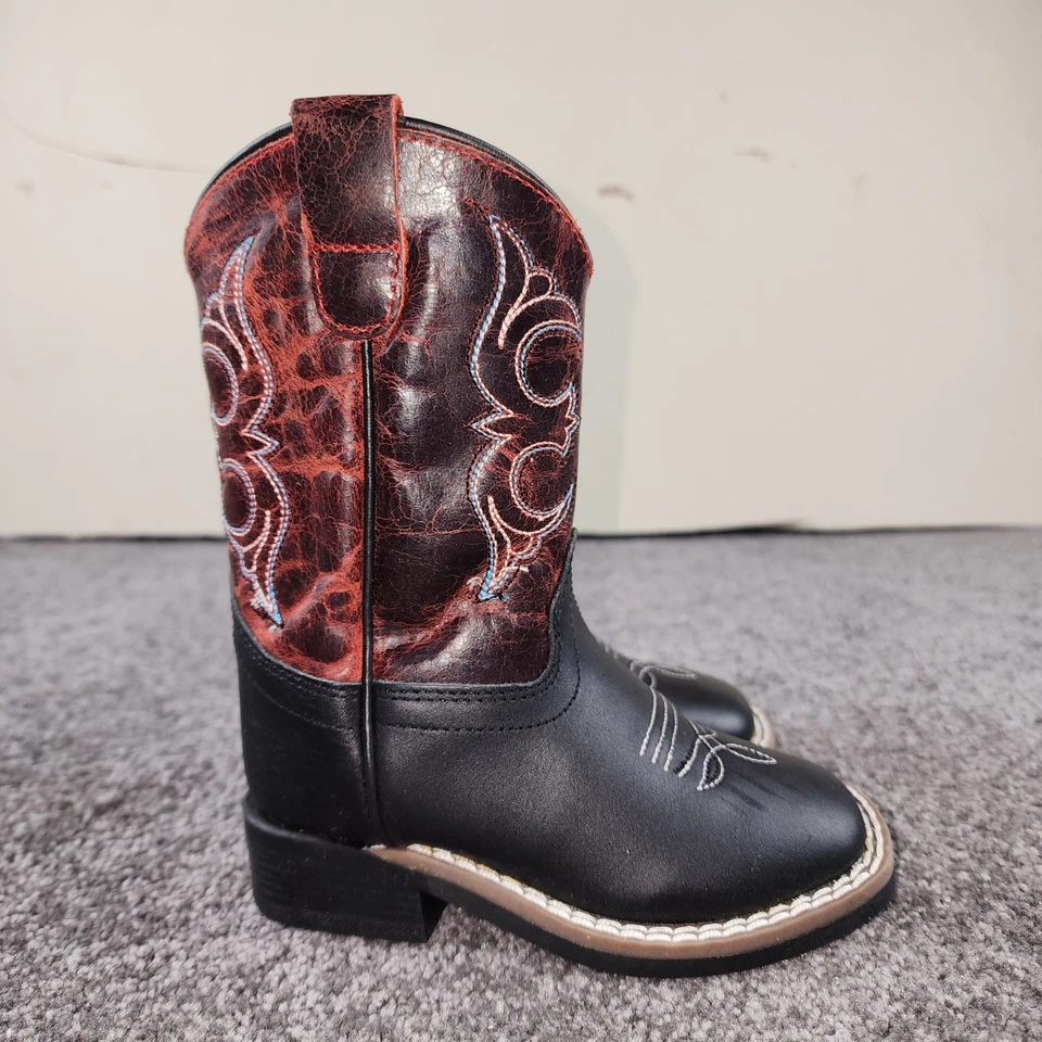 Botas vaqueras rancho vaquero de cuero superior Old West para niños talla 6D Foto 3 de 4