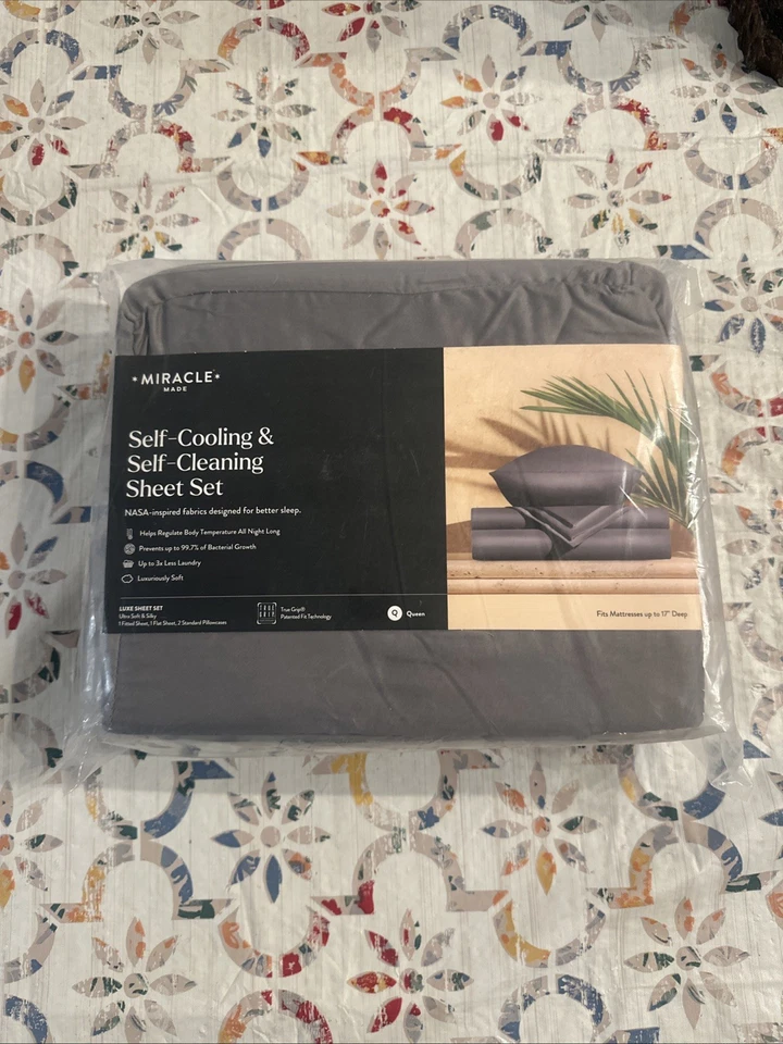 Miracle Made Self-Cooling Self-Cleaning Luxe Sheets Set Charcoal Gray Size QUEEN