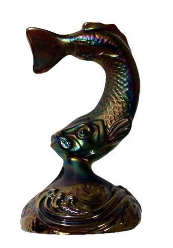 Vintage Fenton Carnival Glass Iridescent Japanese Koi Fish Paperweight Figurine