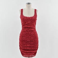 Vtg Y2k Moda Lace Dress Size XS Red Ruched Coquette Siren Sexy Romantic Elegant