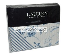 RALPH LAUREN Annie Blue Floral KING DUVET SET 3P Cotton French Stripe 470