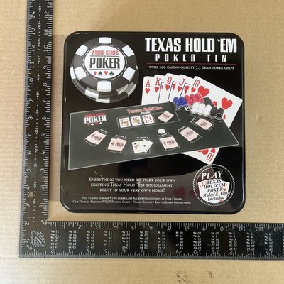 World Series Of Poker Texas Hold em Set Chips Cards Table Top Aluminum Tin New