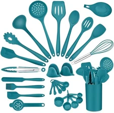 P&P CHEF Kitchen Utensils Silicone Cooking Utensil Set, 28Pcs Large Blue 