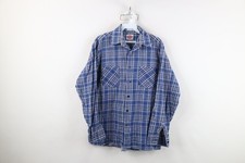 Vintage 70s Dickies Mens Medium Faded Flannel Collared Button Shirt Blue Plaid
