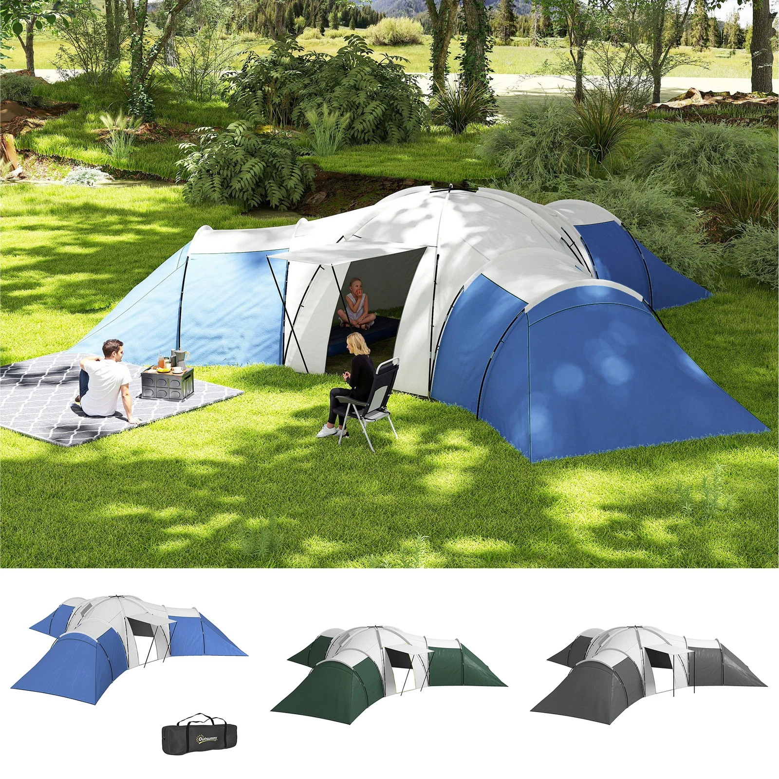 Large Tunnel Tent with 3 Bedroom, Living Area and Porch for 6-9 Person
Opens in a new window or tab