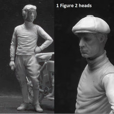 1/35 Scale Vintage Racing Driver Figure Mechanic Pilot w 2 Heads Resin Model