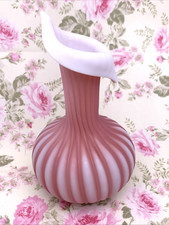 Cased Glass Satin Vase Pink Stripe 5 5/8 tall Jack In The Pulpit Antique
