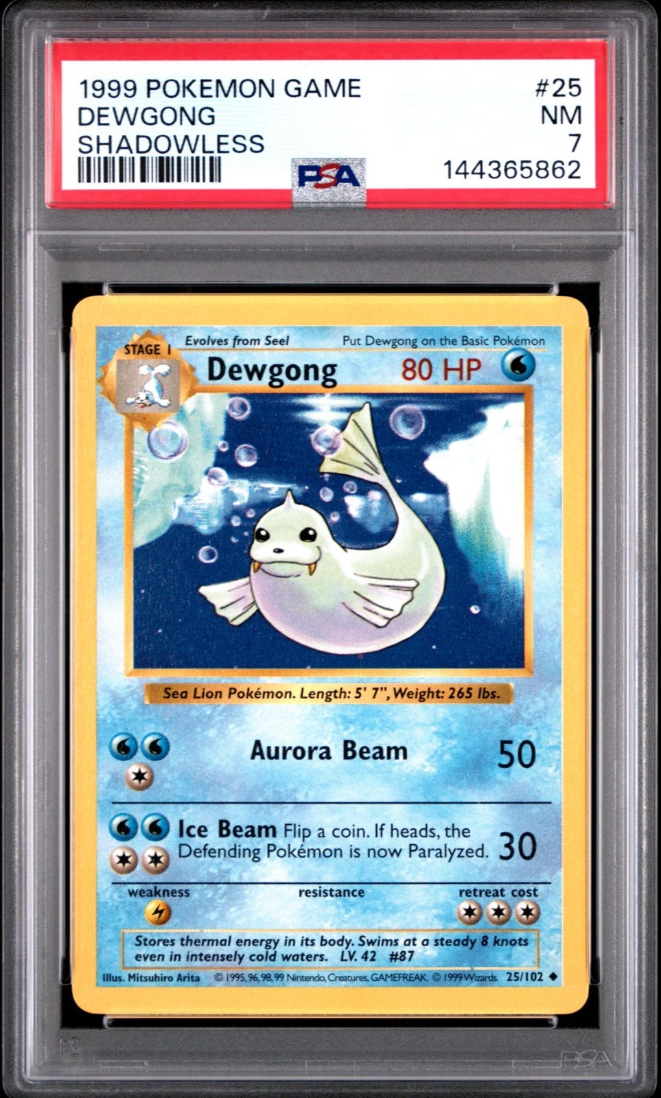 1999 Pokemon Base Set (Shadowless) DEWGONG #25/102 NM PSA 7