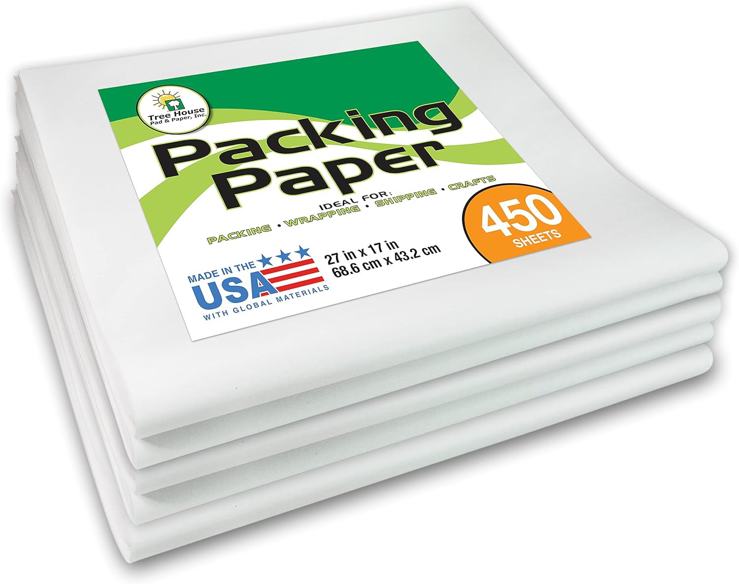 Packing Paper Newsprint Sheets for Moving & Shipping, 450 Sheets, 27"X17", Made