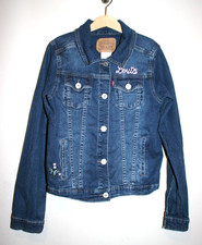 Girls Levi's Jeans Blue Denim Jean Jacket Embroidered Butterflies Roses L 12-13