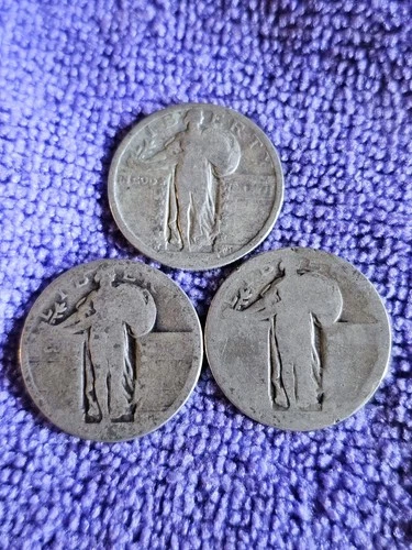 3 Standing Liberty Lady 90% Silver Quarters No Date No Mint Mark Estate Find.