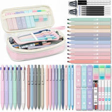 56 PCS Aesthetic School Supplies with Cute Pencil Case, 6 Multicolor Pen, 12 Pas