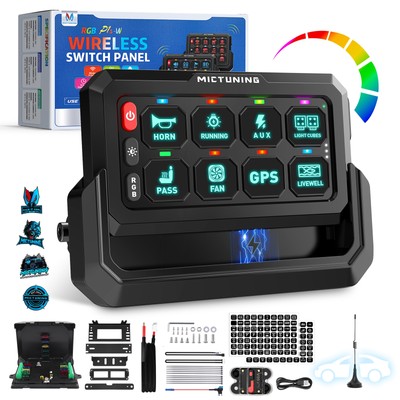 8 Gang RGB Wireless Switch Panel, Toggle/Pulsed/Momentary/Strobe Control Circuit