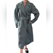 Vintage 80s Army Green Belted Military Trench Coat Long Raincoat 36L
