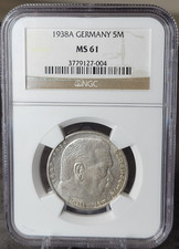NGC MS61 1938-A German 5 Reichsmark UNC Berlin Mint