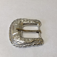 Sterling Silver .75  Western Floral Engraved Rope Belt Buckle Mexico 36.58g SB64