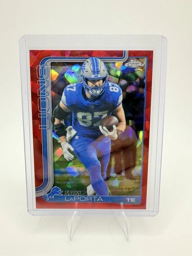 2025 Topps Chrome Sapphire Sam LaPorta Red Sapphire Refractor 5/5 Lions