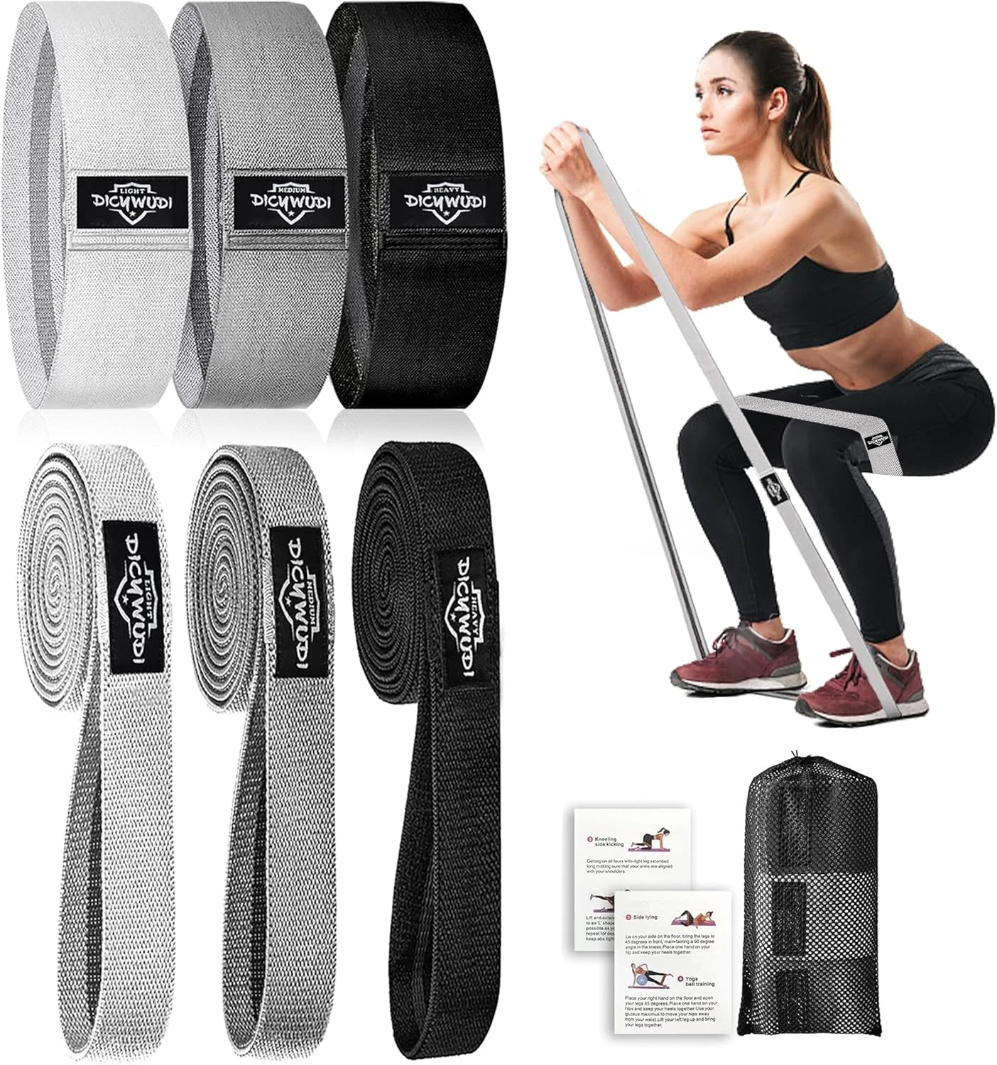 Fabric Resistance Bands for Working Out, 6Pack Non-Slip Exercise Bands for Women
