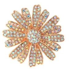 Gold Tone Stretch Metal Flower Ring With Rhinestone R1280-GAB