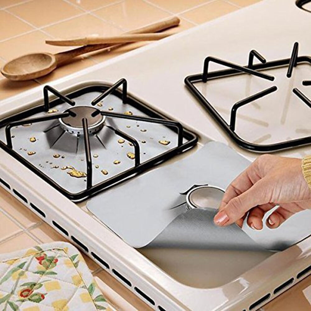 4pcs Eco-friendly Reusable Foil Gas Hob Range Stove top Burner Protector  Cover | eBay