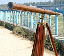 Marine Nautical 39" Brass Double Barrel Telescope on Wooden Tripod Stand Sailor