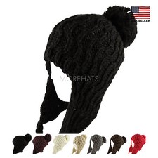 Pom Pom Crochet Knit Trapper Beanie Warm Winter Hat with String Casual Women's