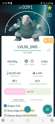 PVP BEAST!   LVL50 SHINY AGGRON w/2ºMOVE!!   - PKMN GO!!! - NOT REGISTERED!