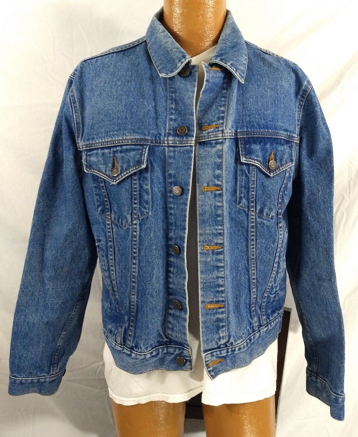 VINTAGE Mens DENIM JACKET Size L by CS & CO LS Blue Cotton Clean Rockabilly  EUC