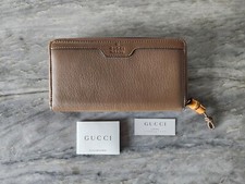 Gucci Maple Brown Leather Continental Long Wallet Hip Bamboo Zip Around Closure