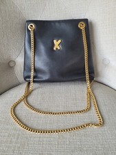 Paloma Picasso Bag Black Genuine Soft Leather Gold Chain & Logo Made In Italy...