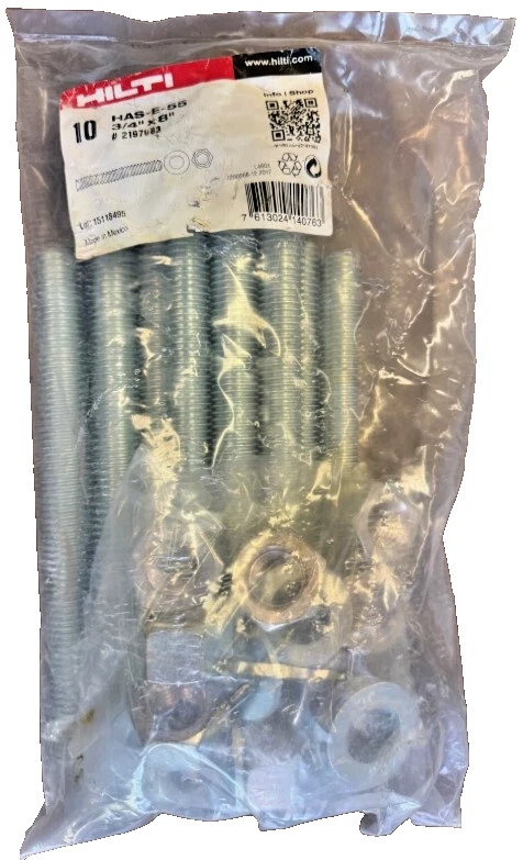 10 Pack HILTI 2197983 HAS-E-55 High Performance Anchor Threaded Rod 3/4"D x 8" L