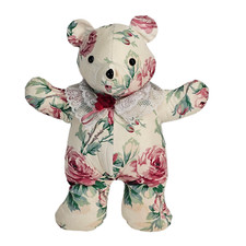 Vintage Floral Teddy Bear Stuffed Animal Designer Plush Pillow Hand Made 1987
