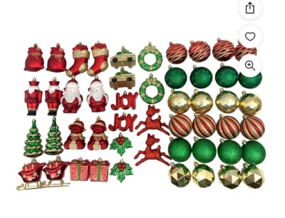 Red, Gold and Green Symbols of Christmas Shatterproof Ornaments, 50 Count