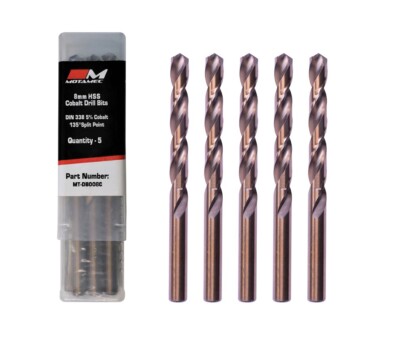 Motamec 8mm x 5 Pack Cobalt M35 HSS Drill Bits Set High Quality DIN338 Bit box