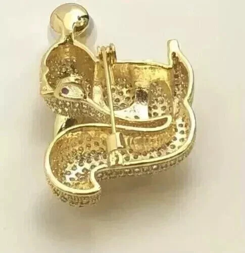 Женская брошь-белка круглой огранки с имитацией жемчуга покрытие желтым золотом 14 карат 3 карата - Изображение 4 из 4