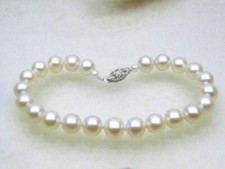 Beautiful 7.5-8" AAA 7-8mm real natural Akoya White pearl bracelet 14k gold