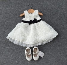NEW Kids Girl Sleeveless Rosette Rose Dress, black ivory Size 9-12-18-23m.3.4.5