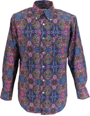Herren 60er 70er Retro Mod Multi Paisley Hemd