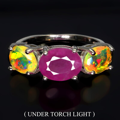 925 Sterling Silver Ring Oval Ruby 9x7mm Fire Opal Gemstone Jewelry 7
