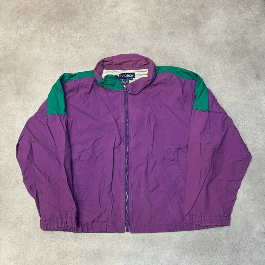 Nautica Sailing Jacket Mens Full Zip Y2K Vintage Rain Coat, Purple, Large image 2