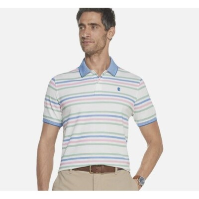 NEW! IZOD Advantage Pastel Stripe White Short Sleeve Polo Shirt Men's Size XL