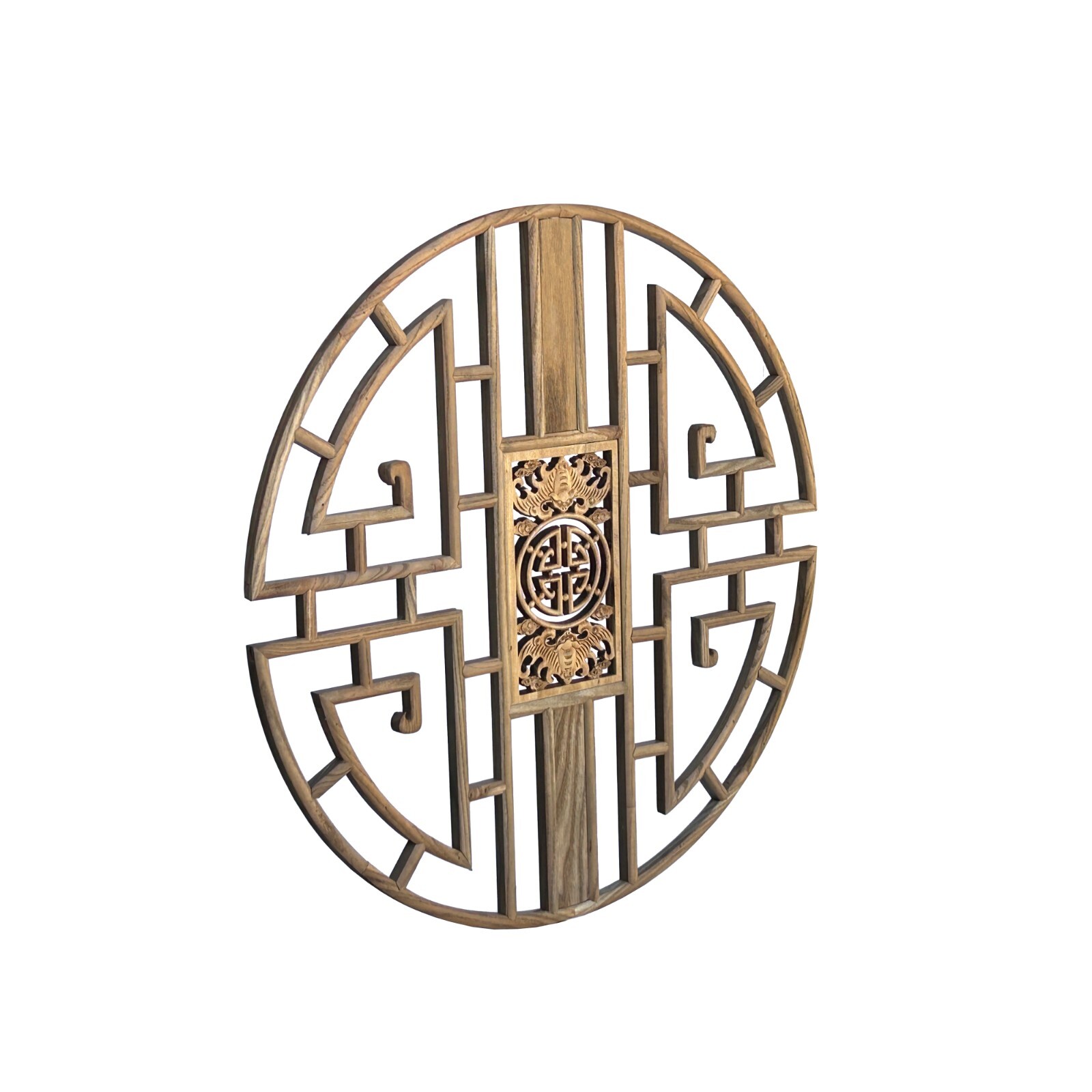 Oriental Raw Wood Round Bats Flower Geometric Pattern Wall Panel ws4011 ...