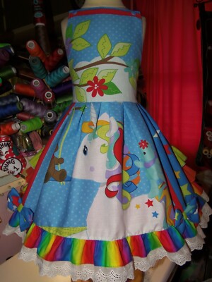 unicorn cotton dress Cotton Kids Aqua Unicorn & Castle Dress 2