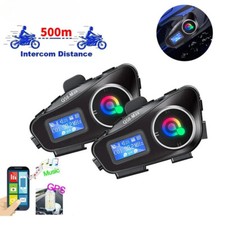 Motorcycle Helmet Intercom Bluetooth Headset LCD Display 2 Riders Music Share