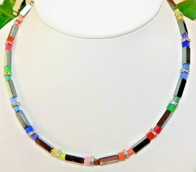 Halskette Würfelkette  Hämatit Cat Eye Strass Miyuki Perlen bunt mehrfarbig 066v