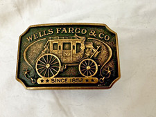 Wells Fargo  Co. Vintage Solid Brass Belt Buckle 1973 Vintage Stage Coach