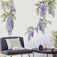 Hanging Purple Flower Wall Art Stickers Wisteria Floral Wall Decal for Living